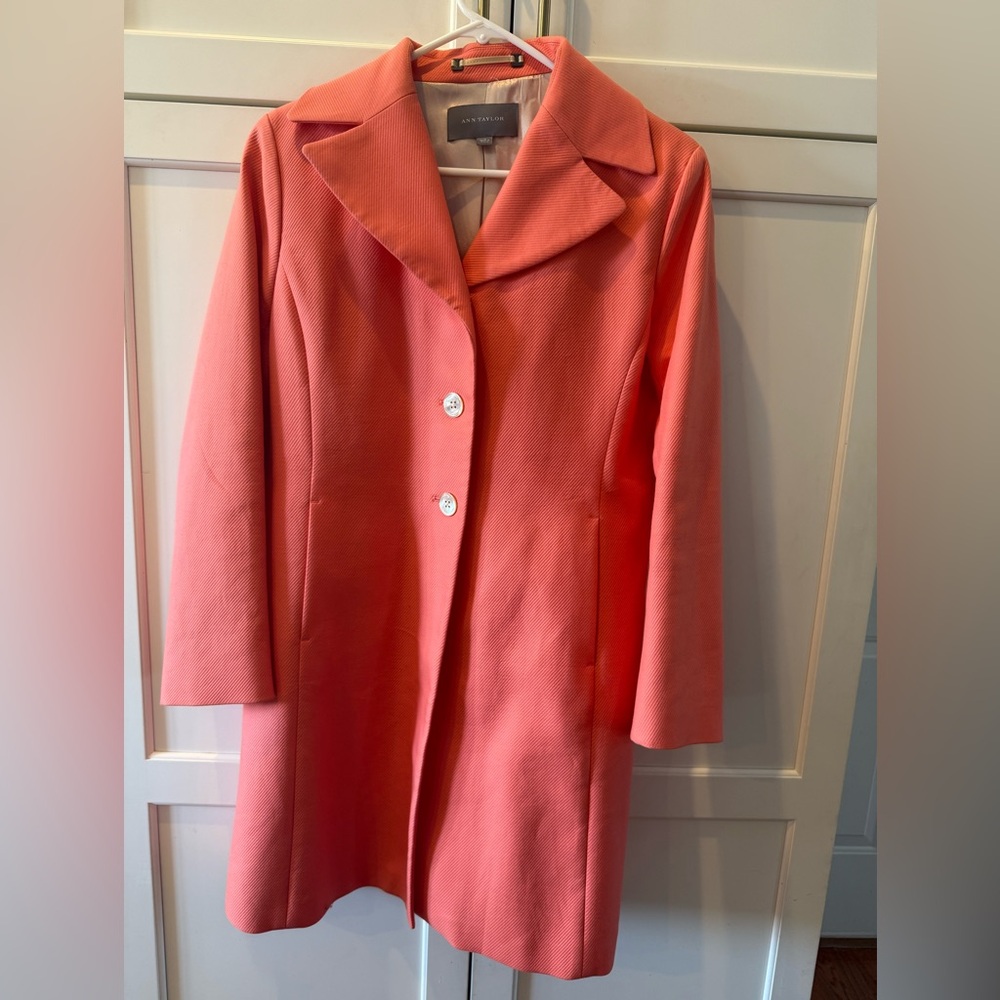 Ann Taylor Coral Pink Long Coat 100% cotton medium